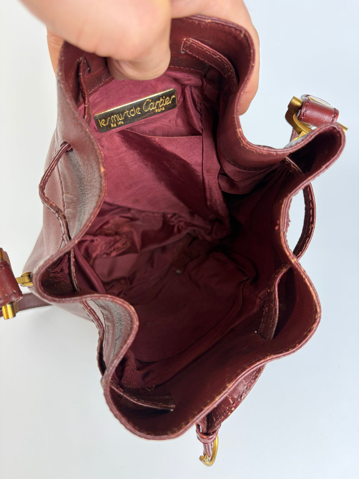 Vintage Cartier Must de Cartier Seau Drawstring Bag c. Late 1980s Burgundy