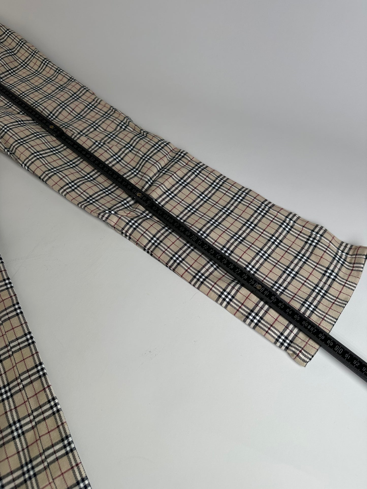 Vintage Burberry Check Cotton Trousers Beige Burgundy S