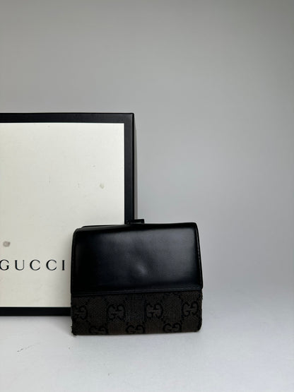 Vintage Gucci GG Supreme Card Holder Black Brown Silver