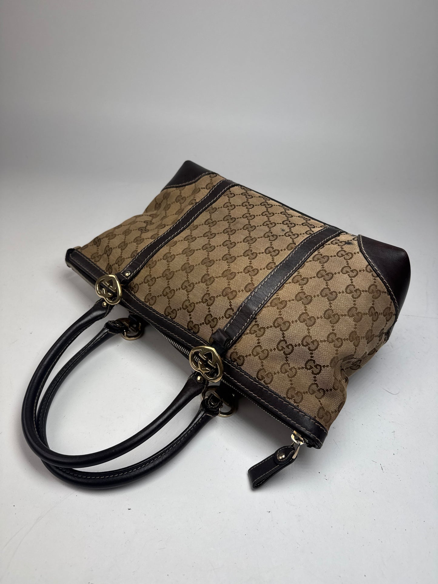Vintage Gucci Monogram Handbag beige brown