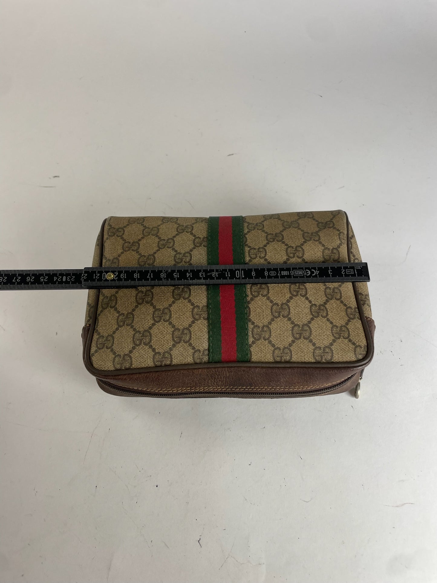 Vintage Gucci monogram Leather Clutch Grey Brown