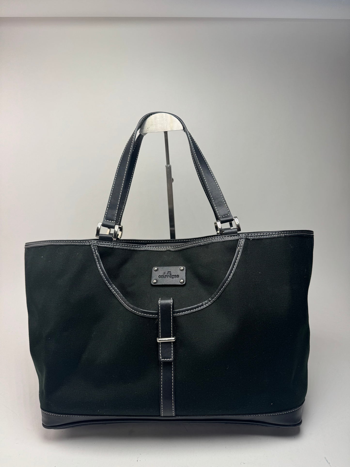 Sac cabas vintage en toile et cuir Courreges noir