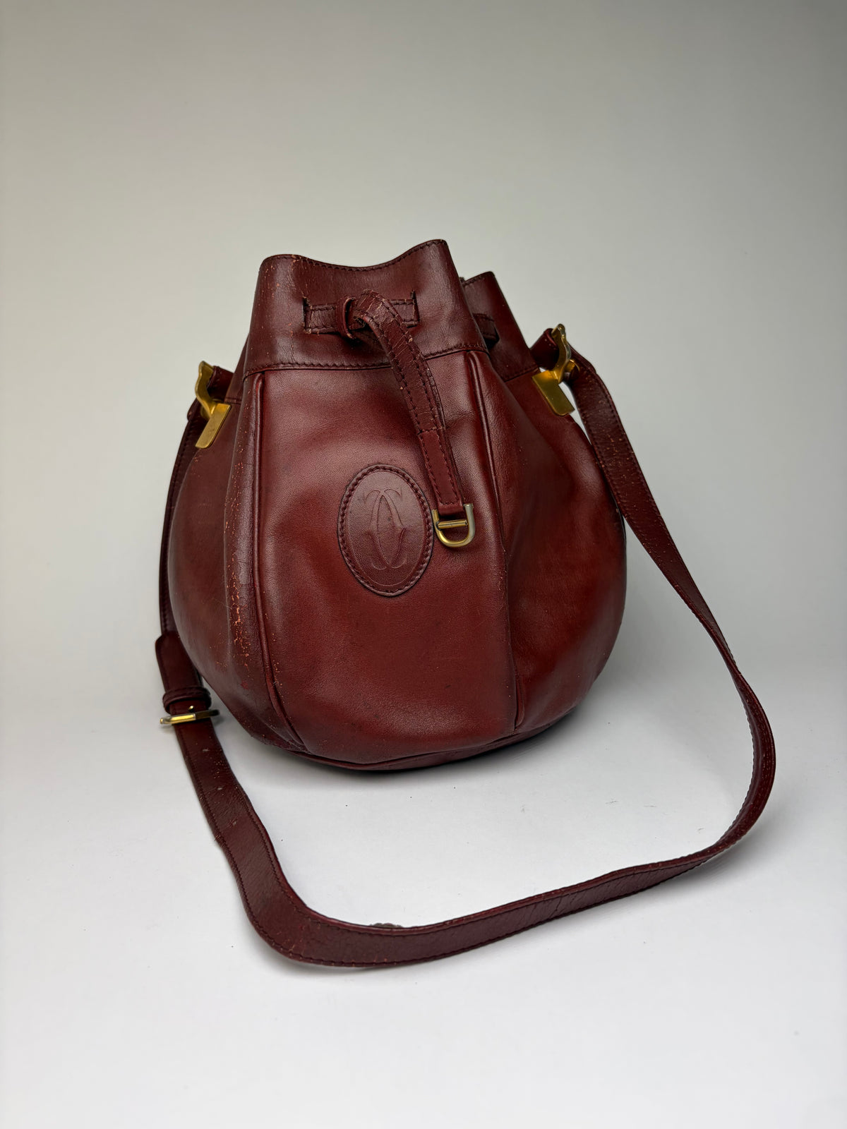 Vintage Cartier Must de Cartier Seau Drawstring Bag c. Late 1980s Burgundy