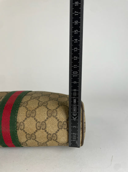 Vintage Gucci monogram Leather Clutch Grey Brown