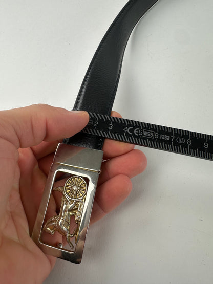 Vintage Celine Paris Triomphe Snake Emblossed Leather Belt Black