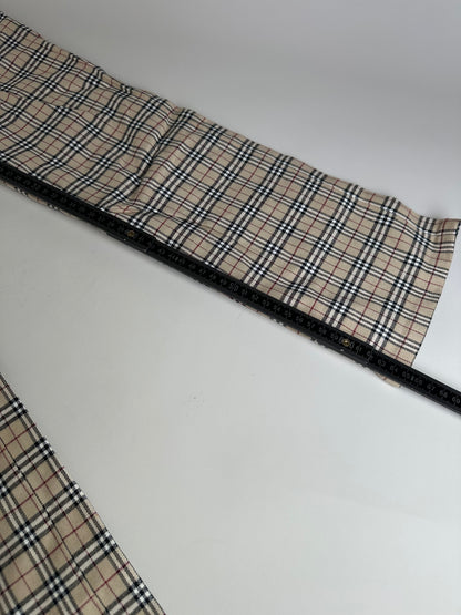 Vintage Burberry Check Cotton Trousers Beige Burgundy S