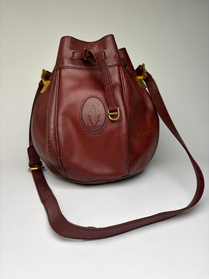 Vintage Cartier Must de Cartier Seau Drawstring Bag c. Late 1980s Burgundy