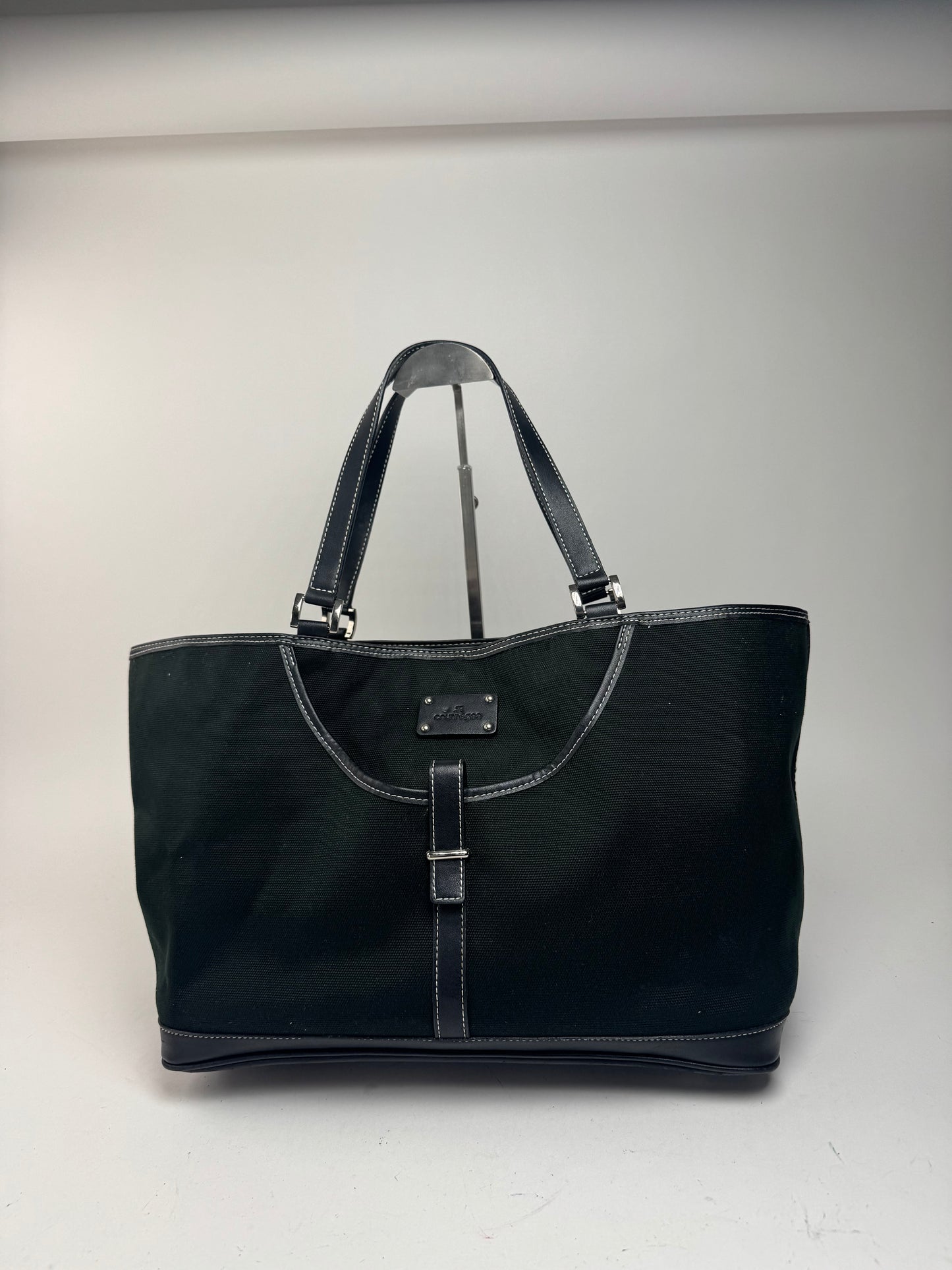 Sac cabas vintage en toile et cuir Courreges noir