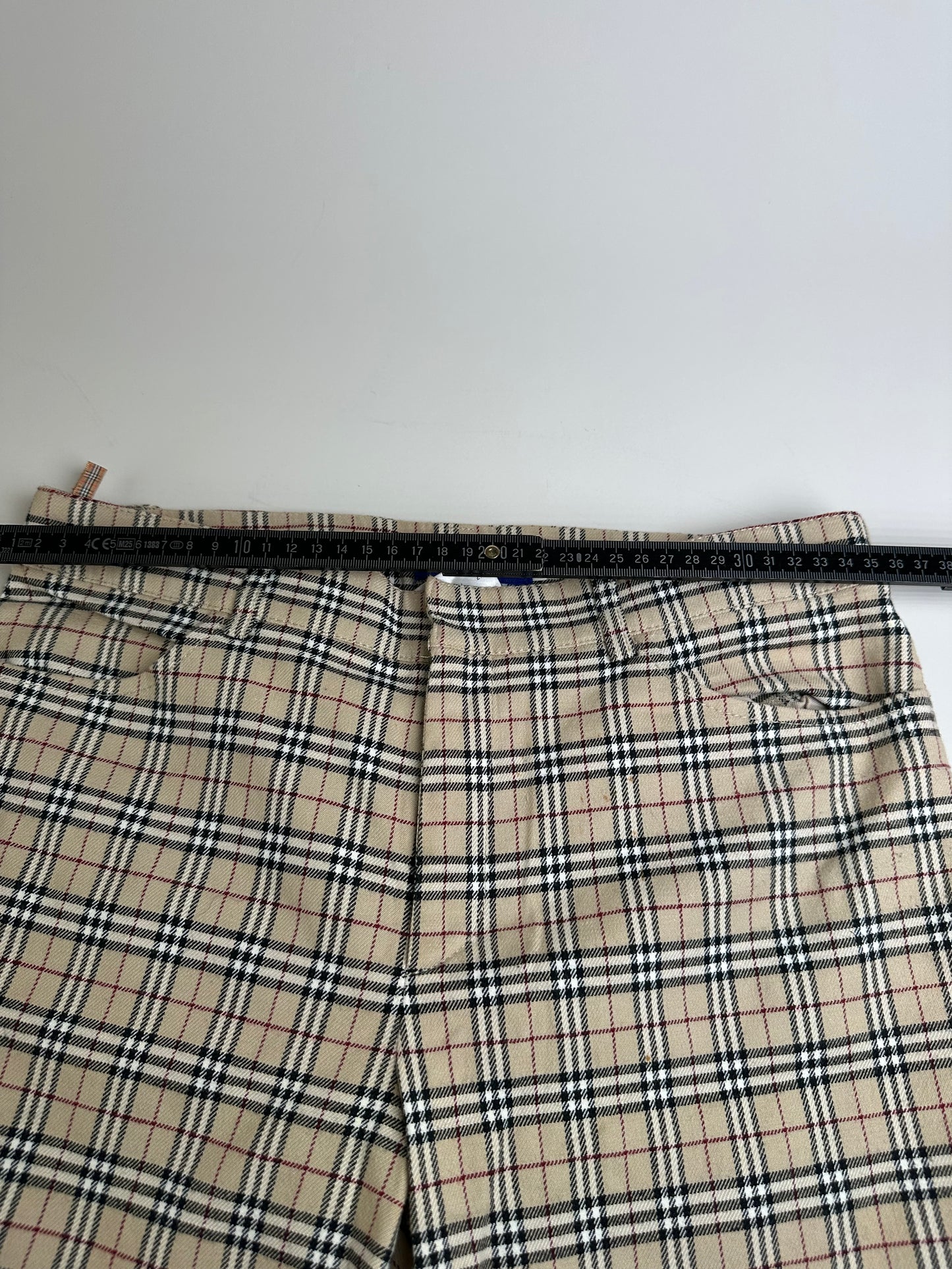 Vintage Burberry Check Cotton Trousers Beige Burgundy S