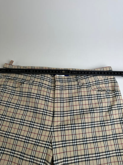Vintage Burberry Check Cotton Trousers Beige Burgundy S