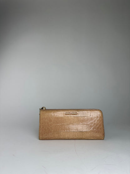 Vintage Miu Miu Crocodile Emblossed Leather Long Wallet Beige Brown