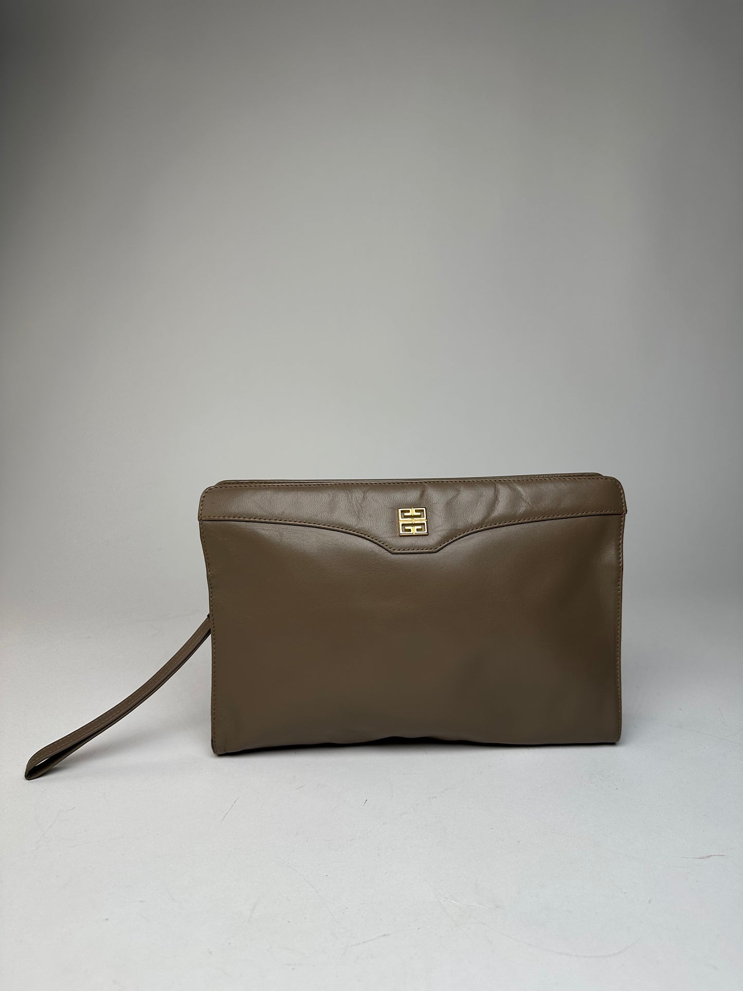 Vintage Givenchy Logo Leather Clutch Grey