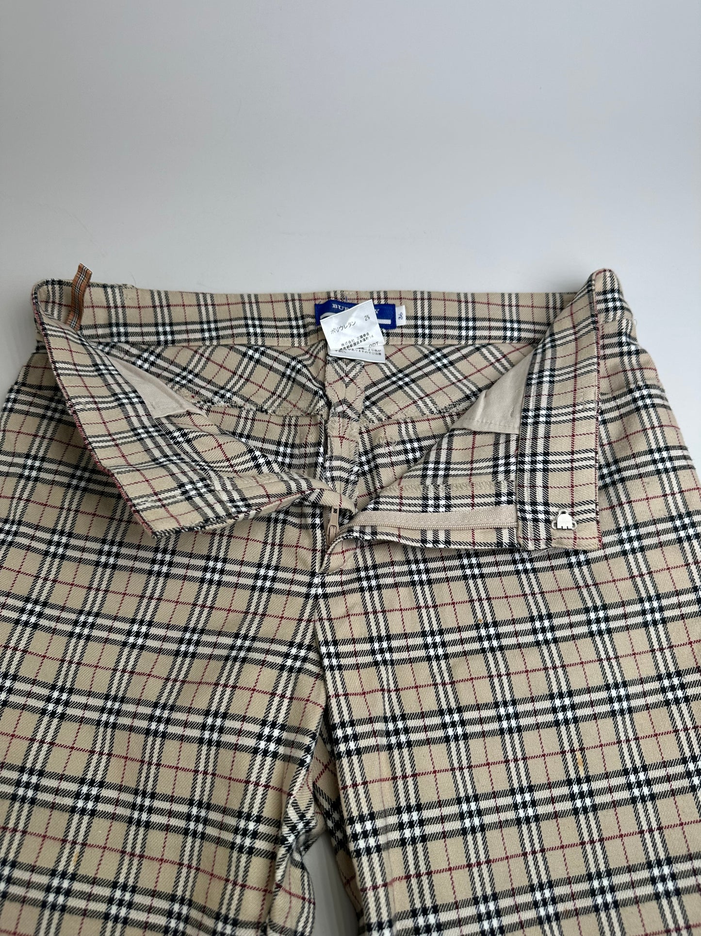 Vintage Burberry Check Cotton Trousers Beige Burgundy S