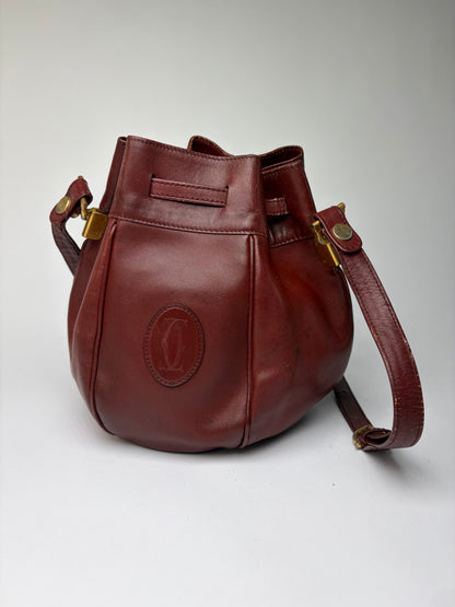 Vintage Cartier Must de Cartier Seau Drawstring Bag c. Late 1980s Burgundy