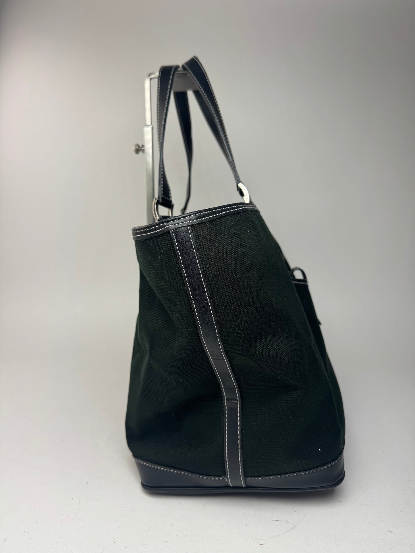 Sac cabas vintage en toile et cuir Courreges noir