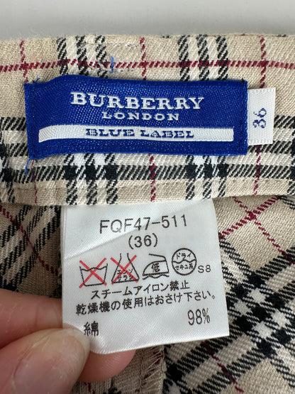 Vintage Burberry Check Cotton Trousers Beige Burgundy S