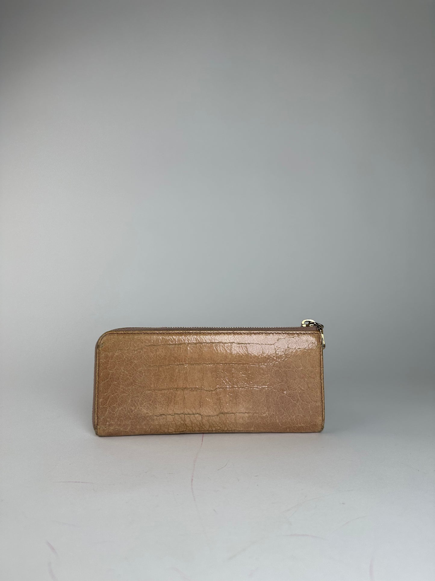 Vintage Miu Miu Crocodile Emblossed Leather Long Wallet Beige Brown