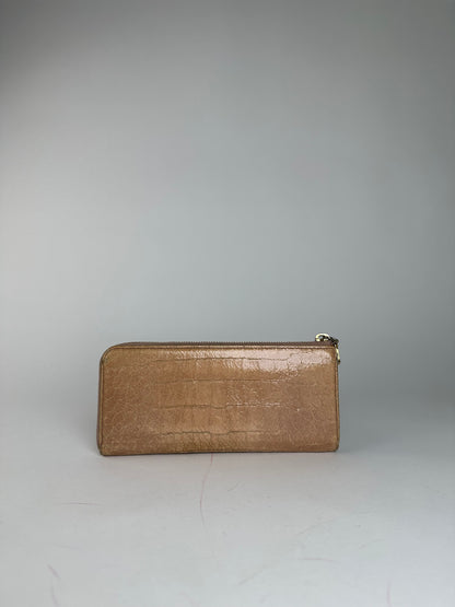 Vintage Miu Miu Crocodile Emblossed Leather Long Wallet Beige Brown