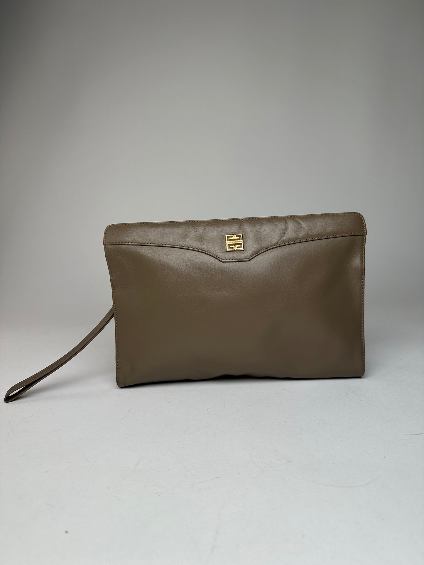 Vintage Givenchy Logo Leather Clutch Grey