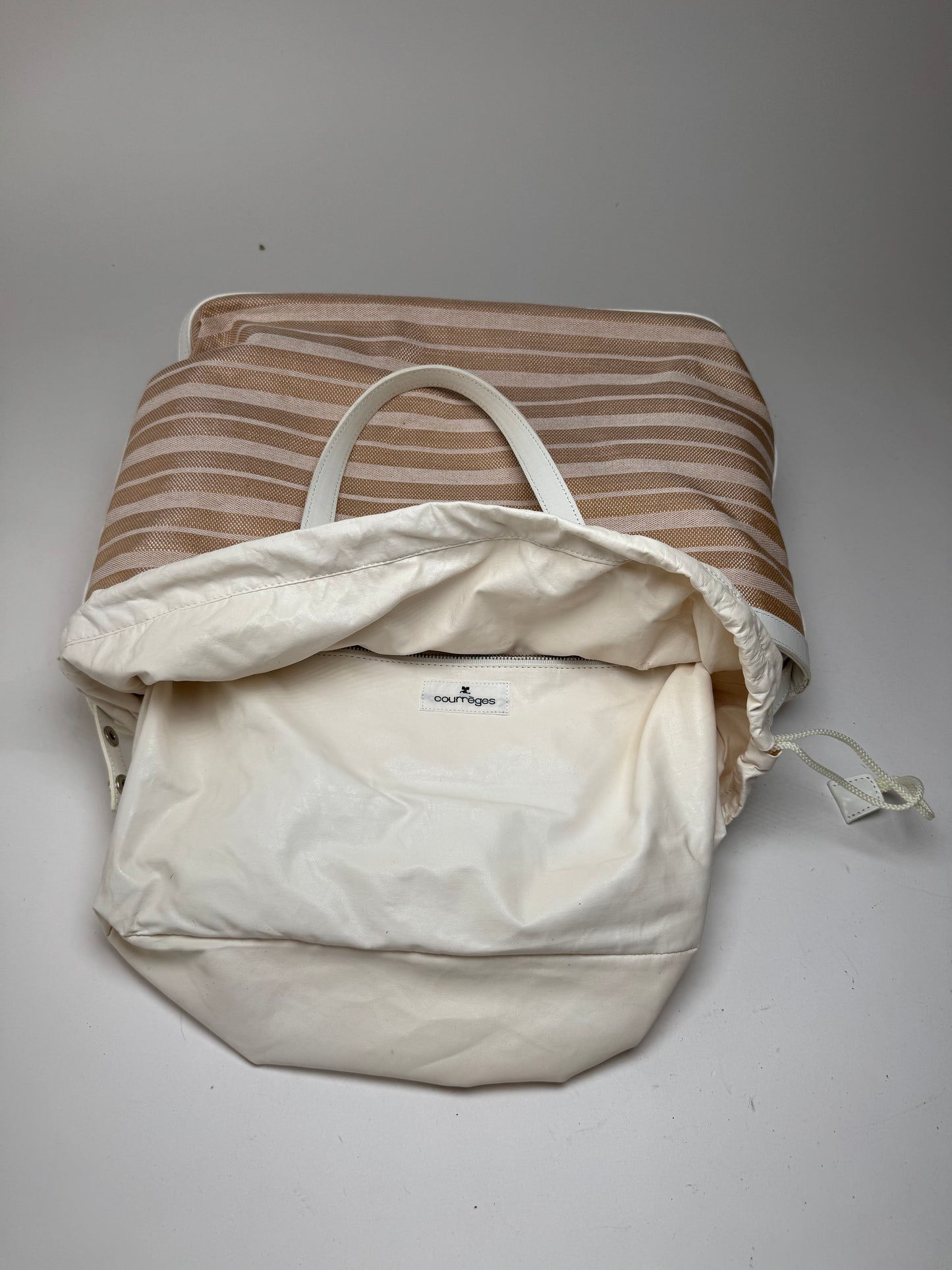 Vintage Courreges Paris 2 Way Shopper beige white