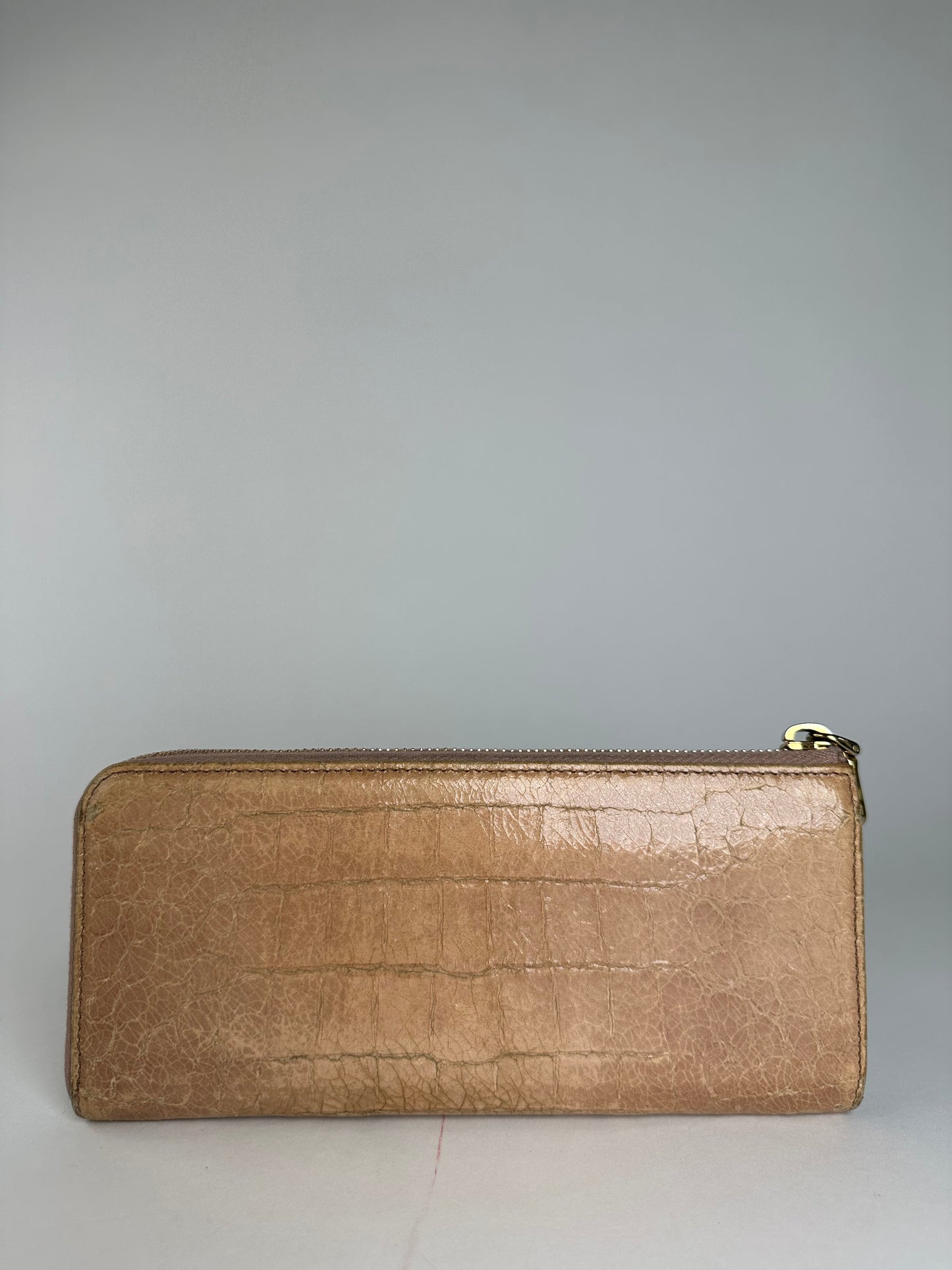 Vintage Miu Miu Crocodile Emblossed Leather Long Wallet Beige Brown