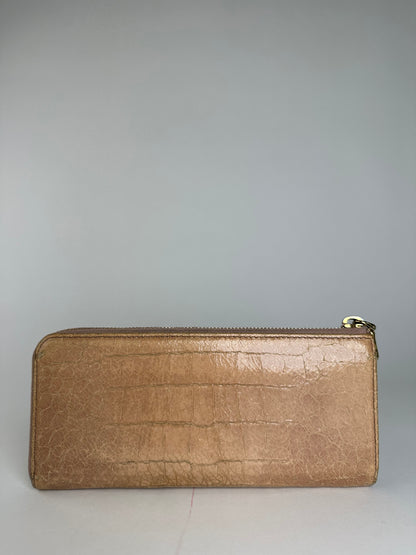Vintage Miu Miu Crocodile Emblossed Leather Long Wallet Beige Brown