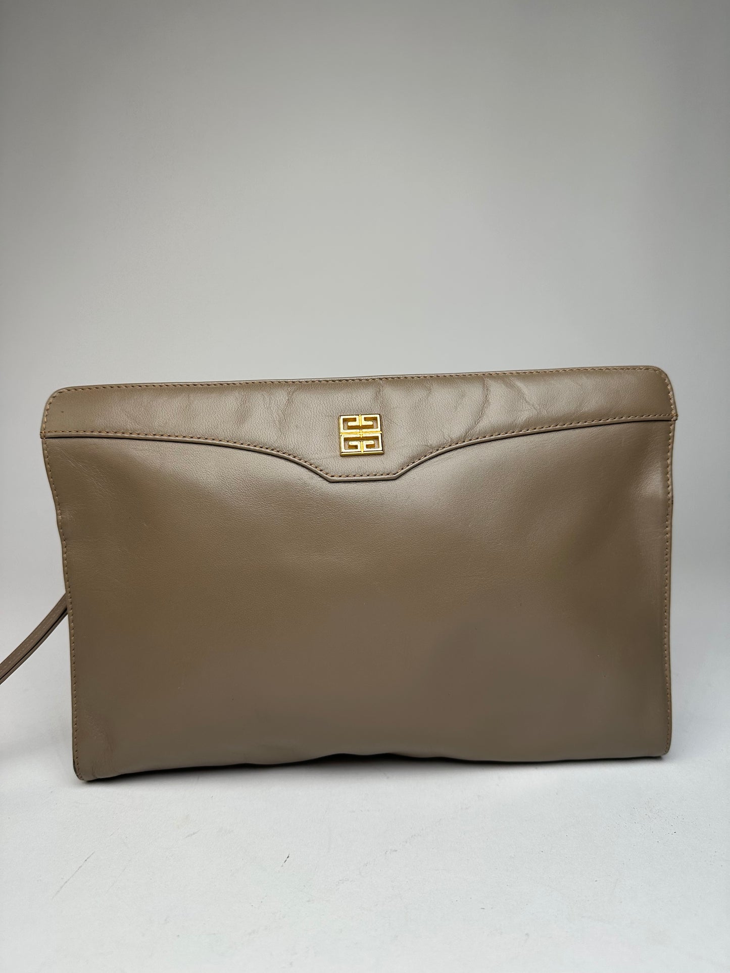 Vintage Givenchy Logo Leather Clutch Grey