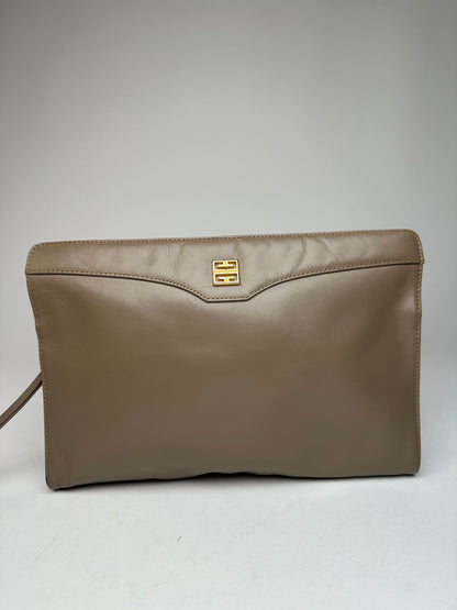 Vintage Givenchy Logo Leather Clutch Grey