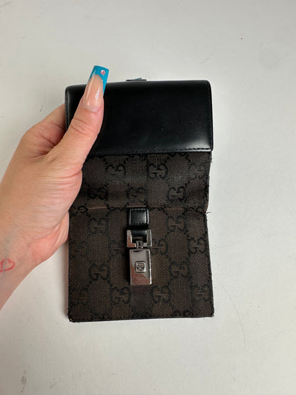 Vintage Gucci GG Supreme Card Holder Black Brown Silver