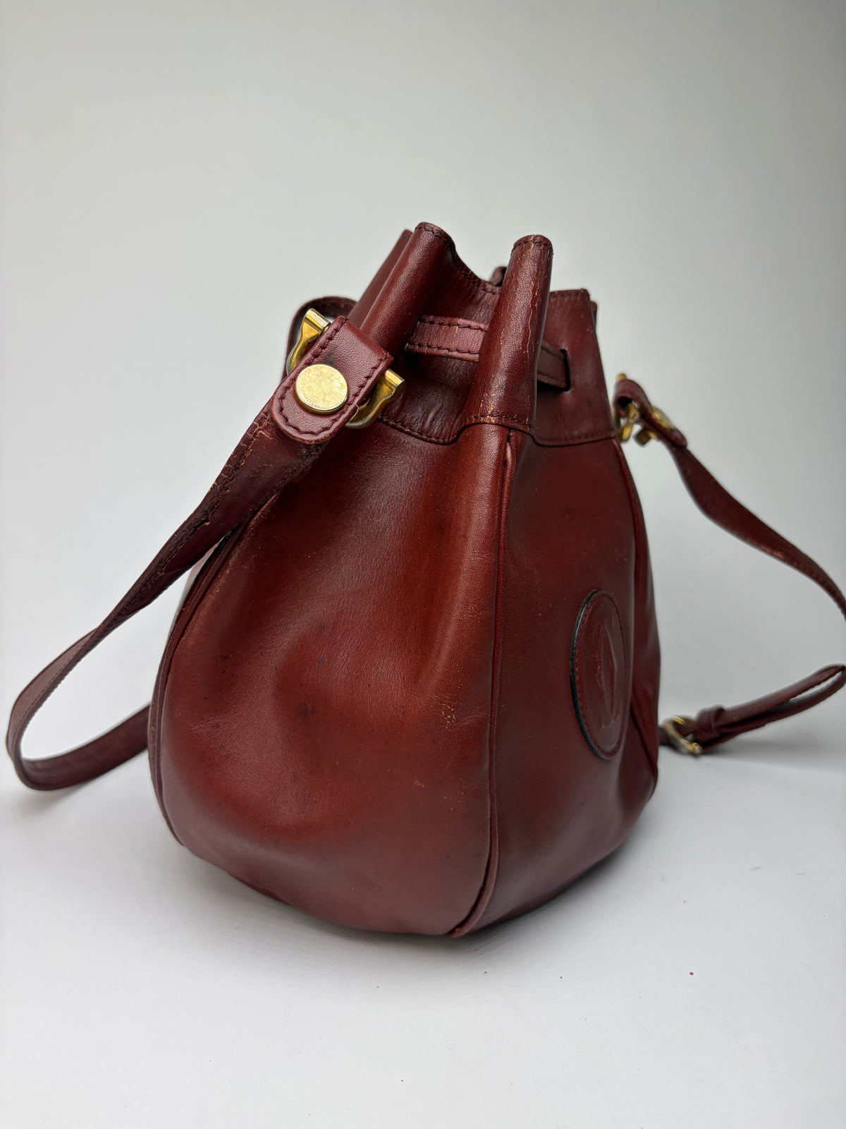 Vintage Cartier Must de Cartier Seau Drawstring Bag c. Late 1980s Burgundy