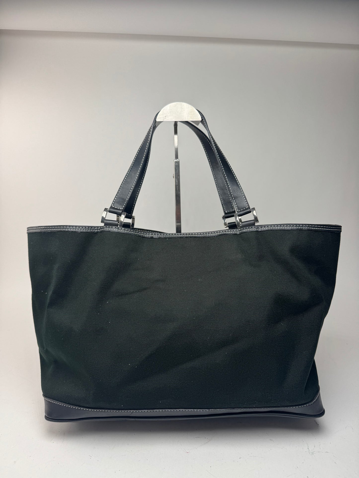 Sac cabas vintage en toile et cuir Courreges noir