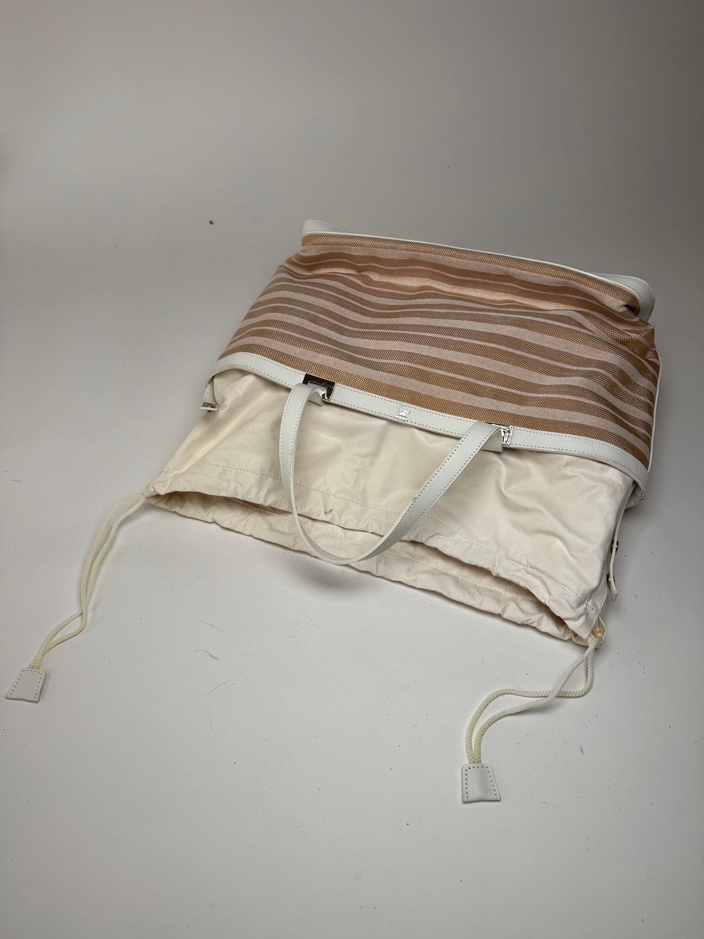 Vintage Courreges Paris 2 Way Shopper beige white