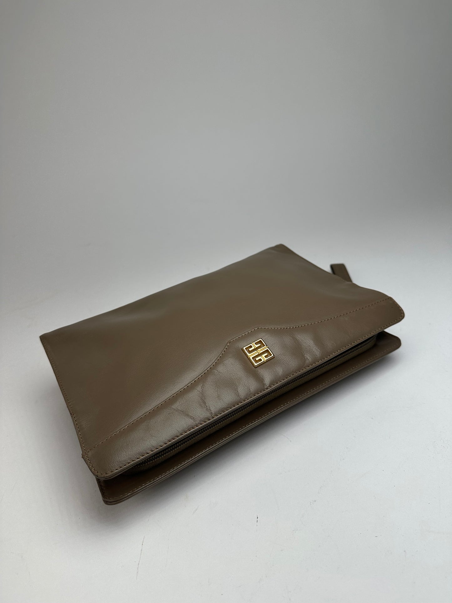 Vintage Givenchy Logo Leather Clutch Grey