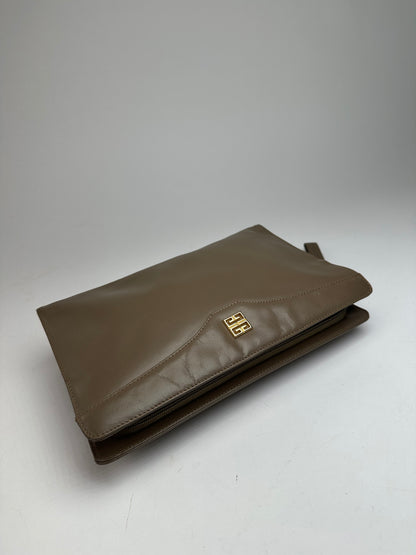 Vintage Givenchy Logo Leather Clutch Grey