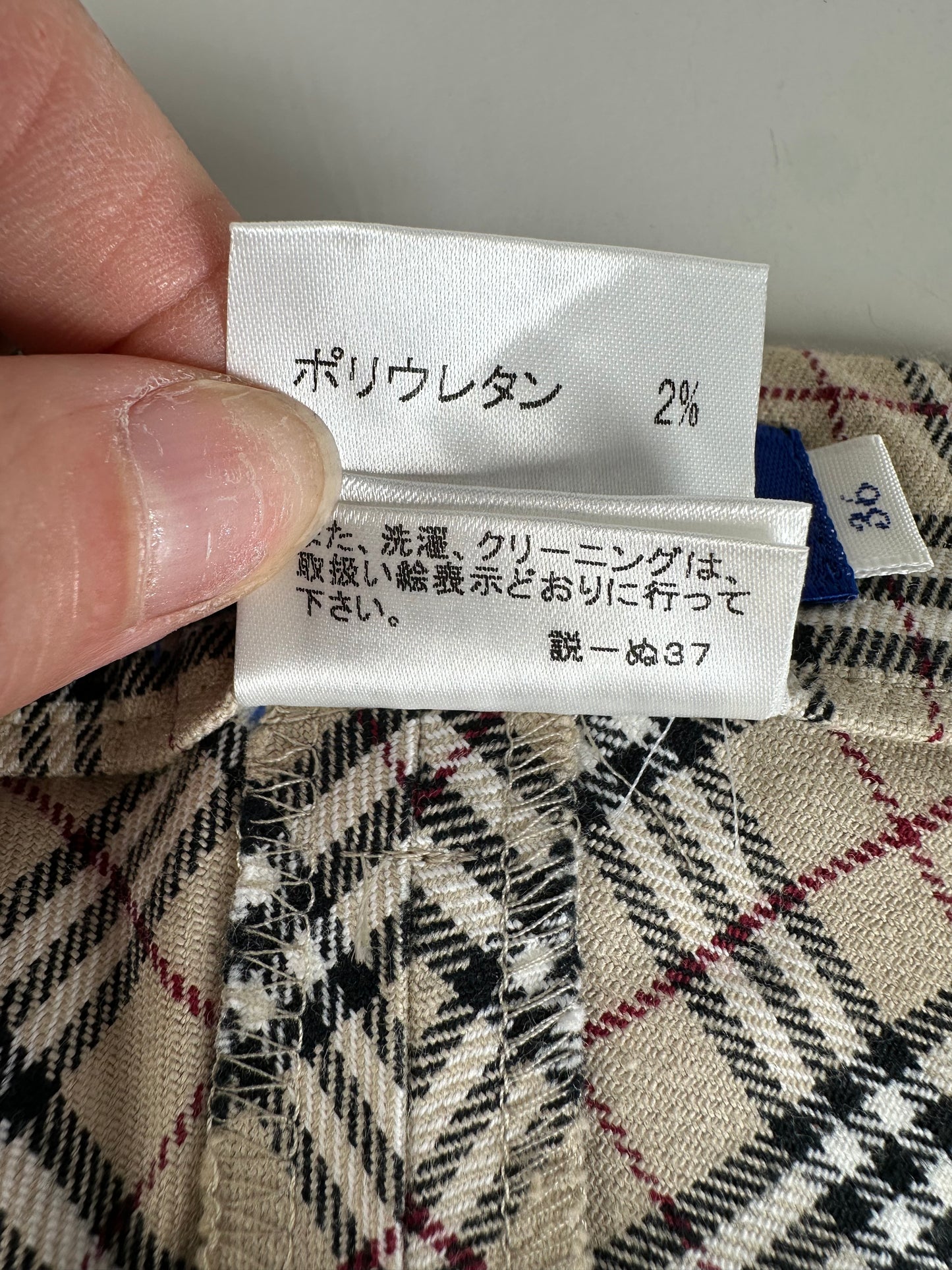 Vintage Burberry Check Cotton Trousers Beige Burgundy S