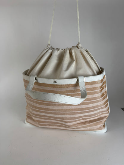Vintage Courreges Paris 2 Way Shopper beige white