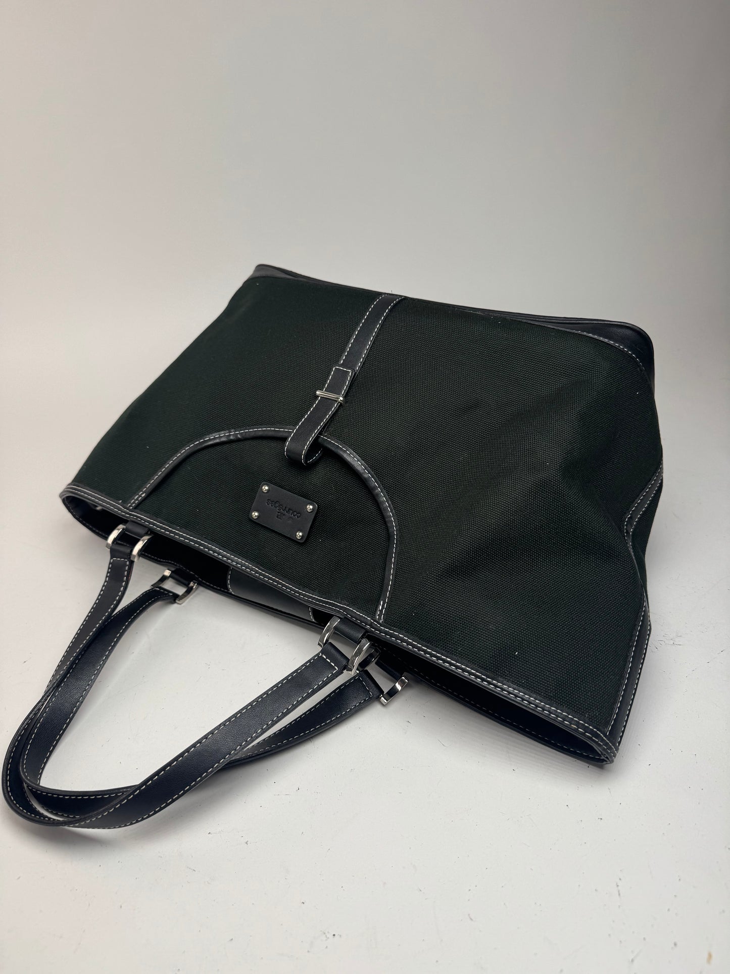 Sac cabas vintage en toile et cuir Courreges noir