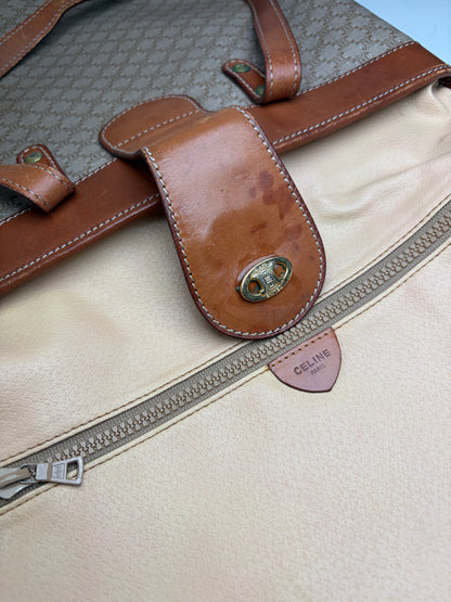 Vintage Celine Monogram Canvas Tote Beige Brown Gold