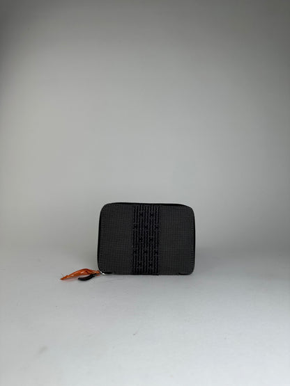 Vintage Hermes Canvas Zip Wallet Black Grey Silver
