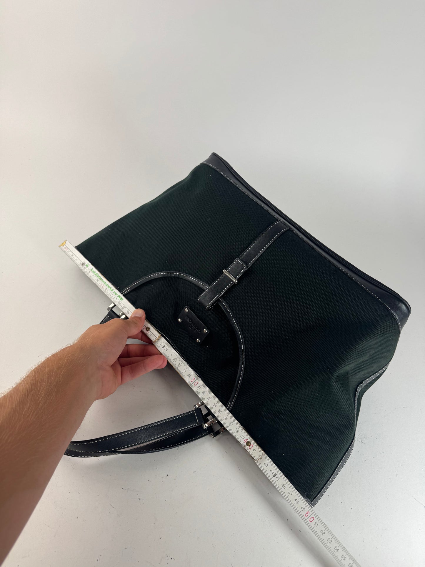 Sac cabas vintage en toile et cuir Courreges noir