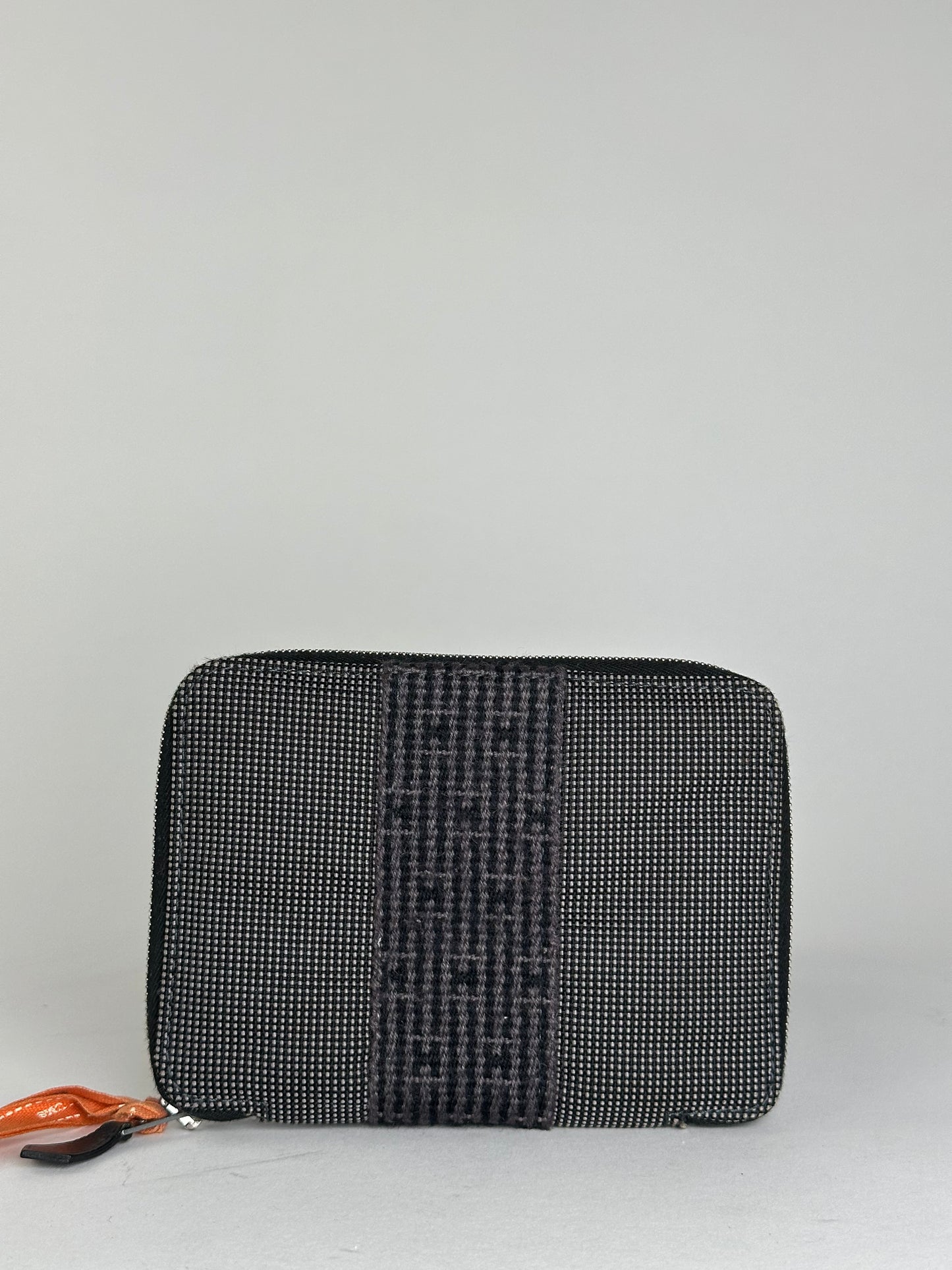 Vintage Hermes Canvas Zip Wallet Black Grey Silver
