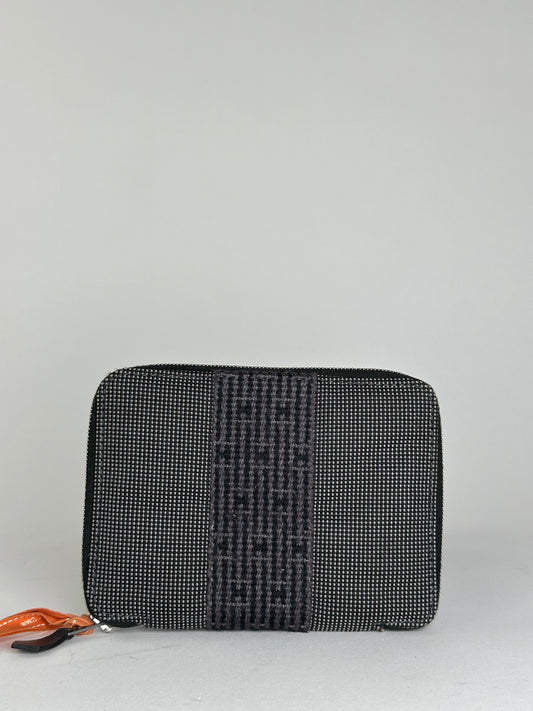 Vintage Hermes Canvas Zip Wallet Black Grey Silver