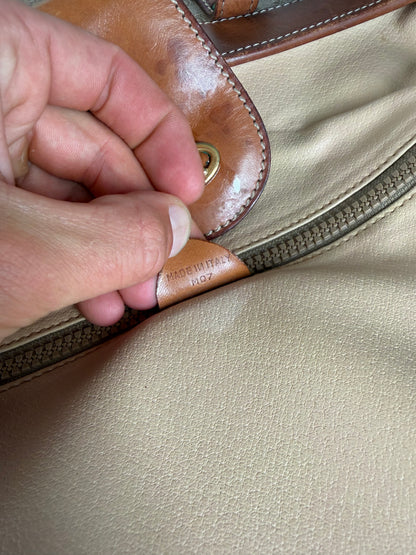 Vintage Celine Monogram Canvas Tote Beige Brown Gold