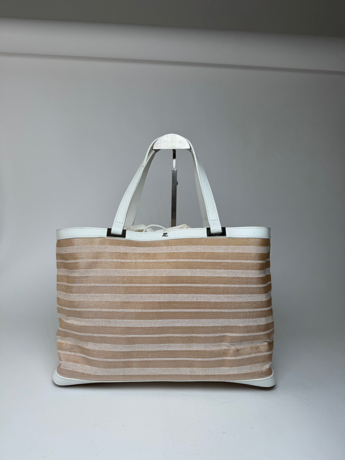Vintage Courreges Paris 2 Way Shopper beige white