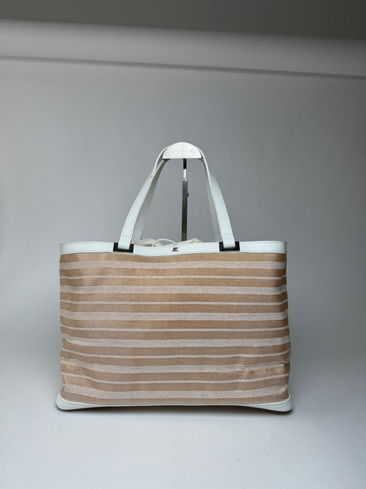 Vintage Courreges Paris 2 Way Shopper beige white