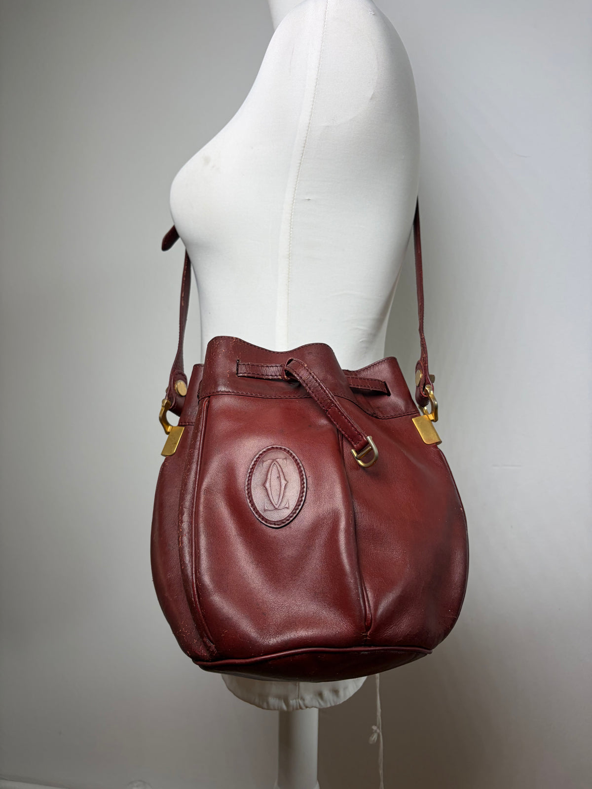 Vintage Cartier Must de Cartier Seau Drawstring Bag c. Late 1980s Burgundy