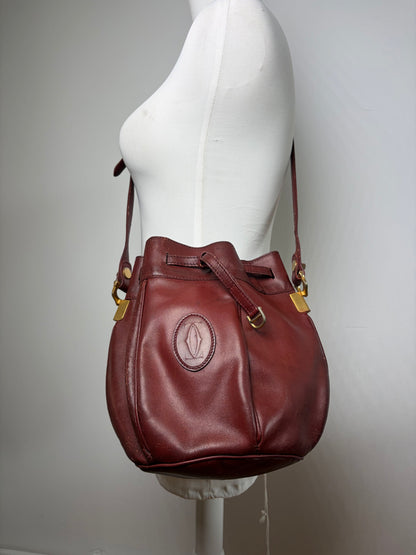 Vintage Cartier Must de Cartier Seau Drawstring Bag c. Late 1980s Burgundy