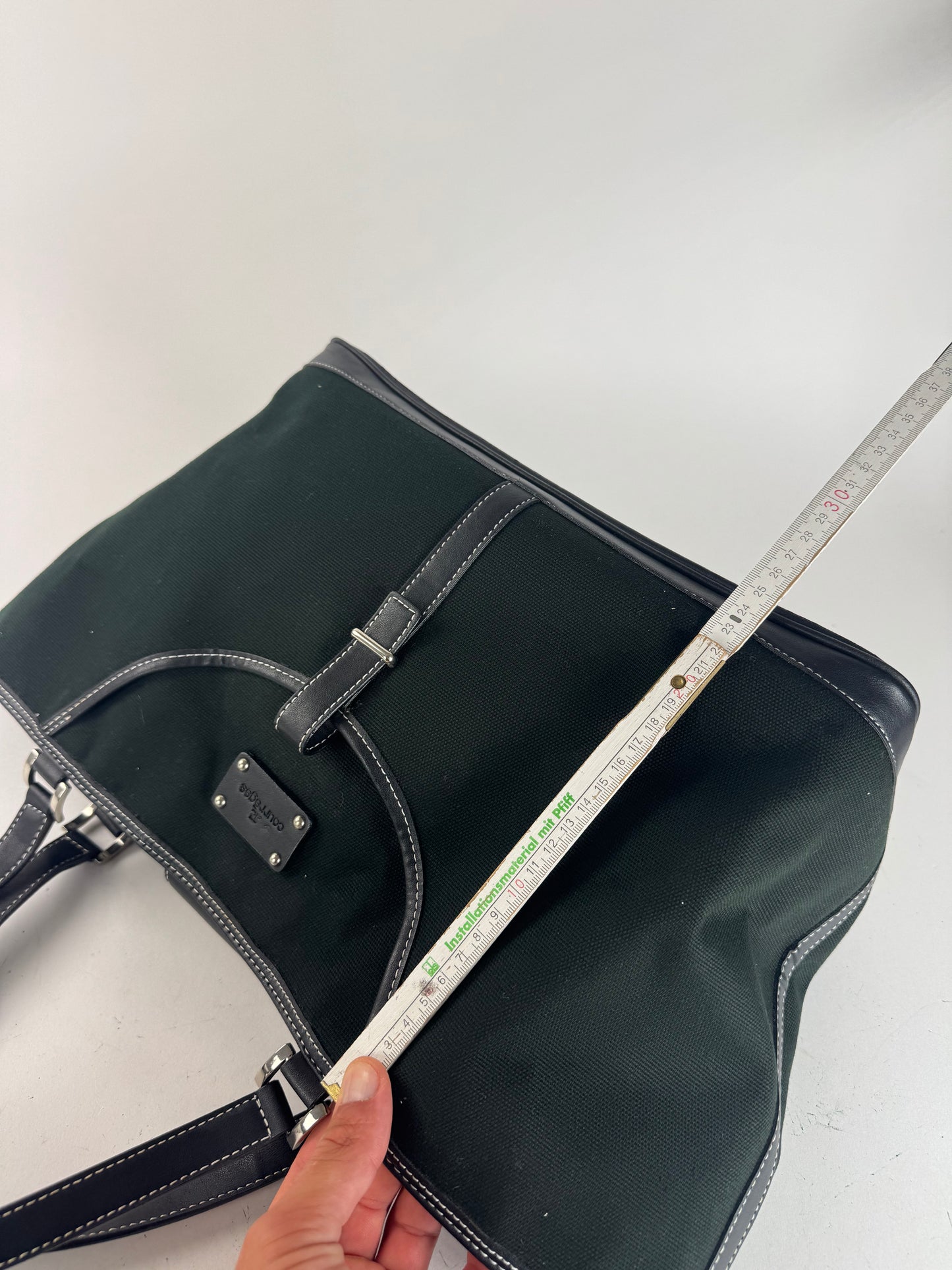 Sac cabas vintage en toile et cuir Courreges noir