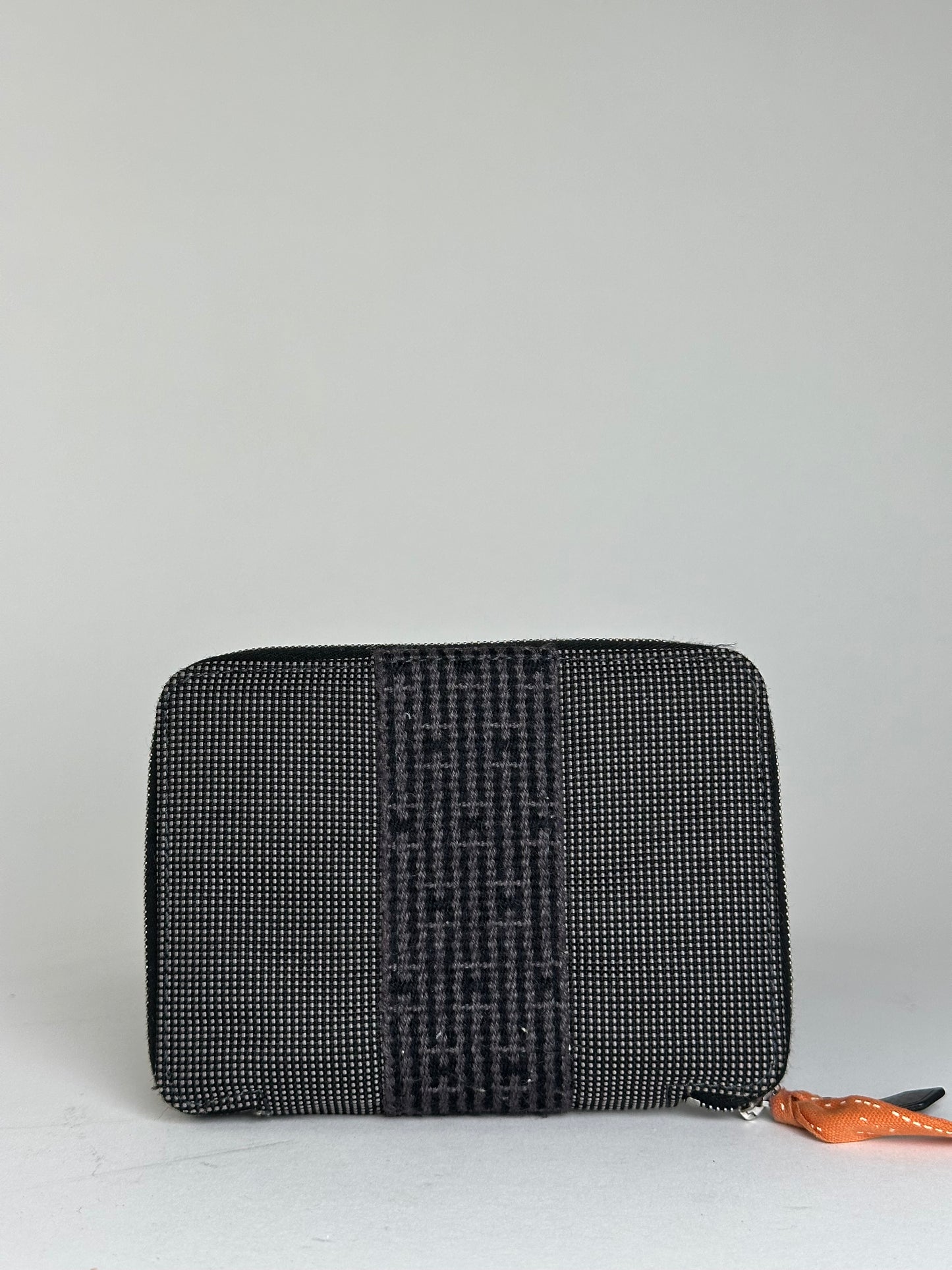 Vintage Hermes Canvas Zip Wallet Black Grey Silver