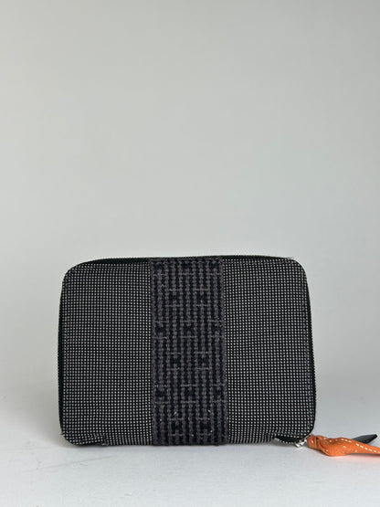 Vintage Hermes Canvas Zip Wallet Black Grey Silver